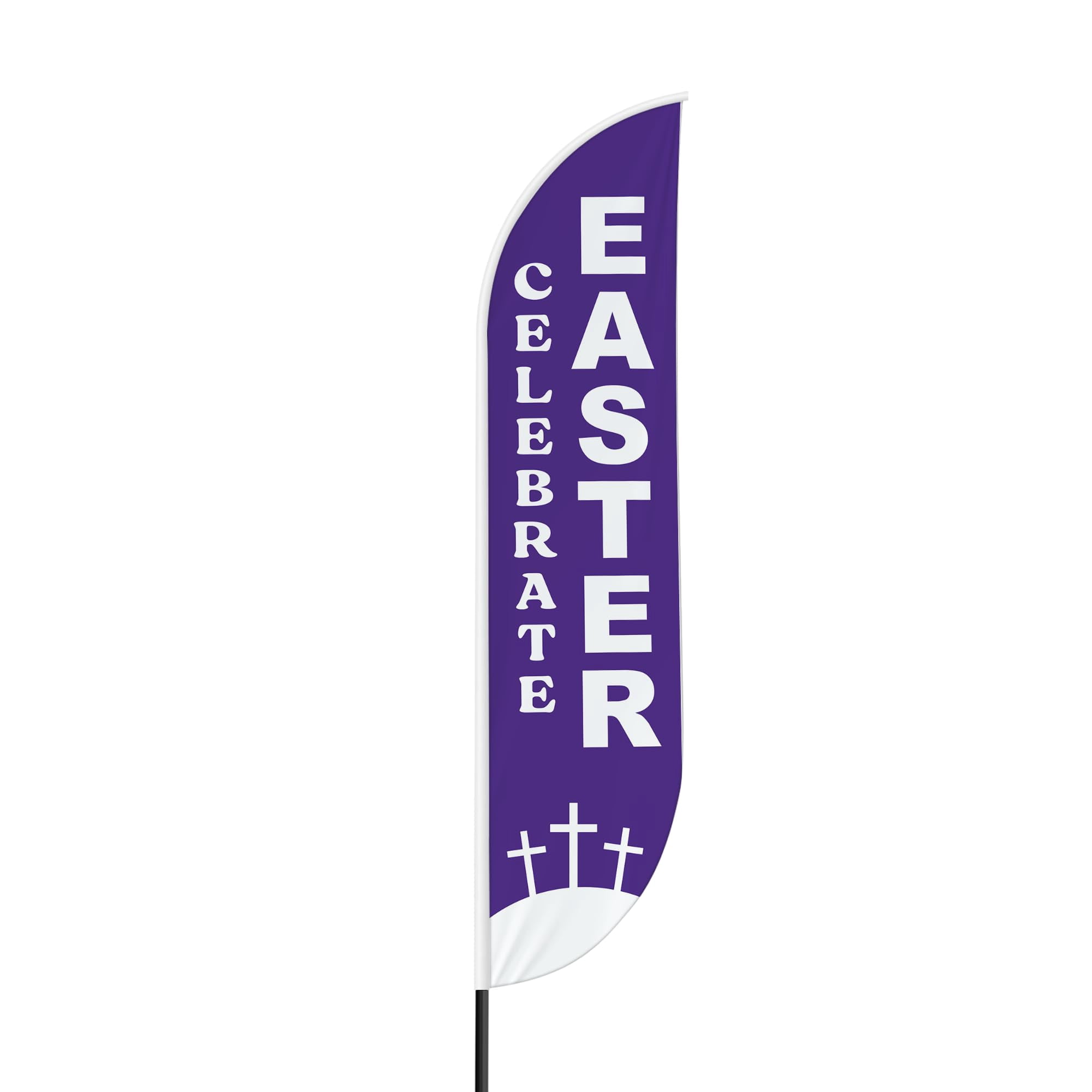Celebrate Easter Sign feather flag for Outdoor by Mavis Printing | 11.5 FEET Long Polyester Outdoor Banner Flag for Easy Hang | HD Print Swooper I Flag Only to Promote Church ActivityI Flag Only