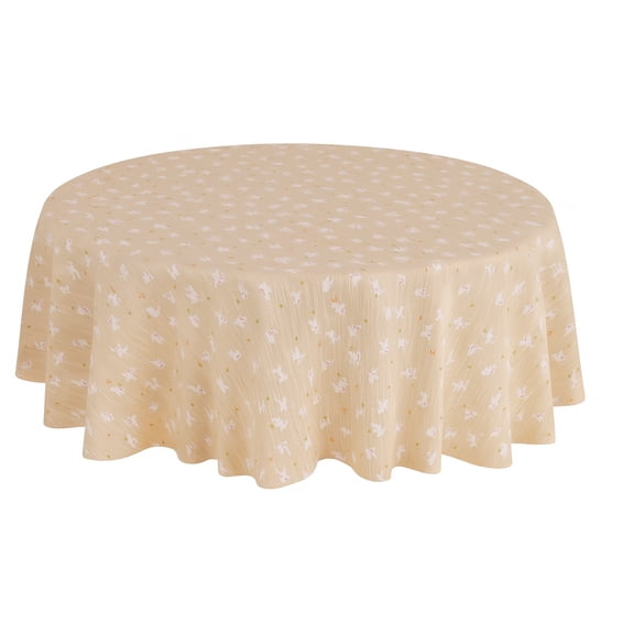 Celebrate Easter Tablecloth with White Bunnies –70 Round, Cotton Blend, Machine Washable