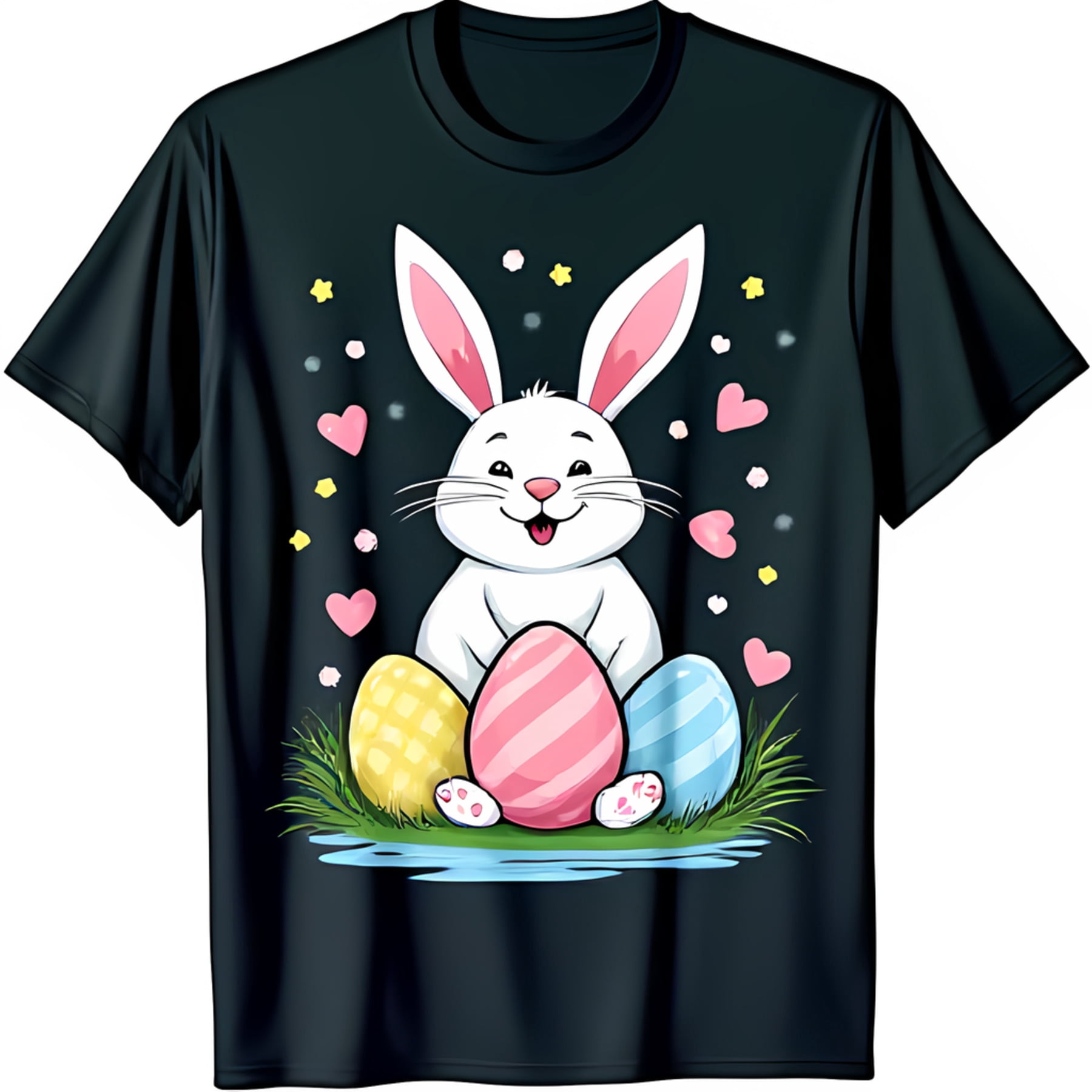 Celebrate Easter in Style: Black T-Shirt with Festive Chest Graphic ...