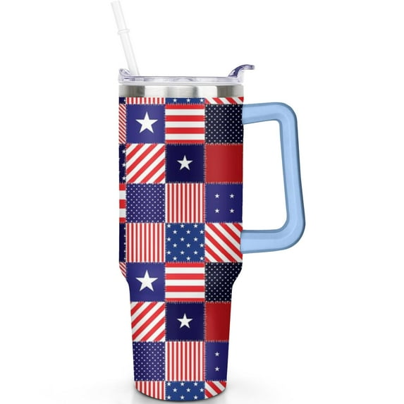 Celebrate Freedom with 40oz Independence Day Tumbler – Flip Straw Lid, Leak Proof Insulated Stainless Steel Mug with Handle