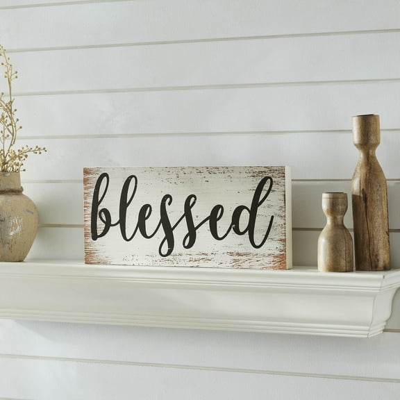 VHC Brands Celebrate Grace Blessed MDF Sign 7x16, Spring Decor, Home Decorations for Wall or Door, Spring and Easter Hanging Decoration