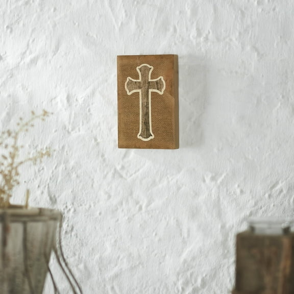 VHC Brands Celebrate Grace Cross On Natural Burlap MDF Wall Sign 4x6, Spring Decor, Home Decorations for Wall or Door, Spring and Easter Hanging Decoration