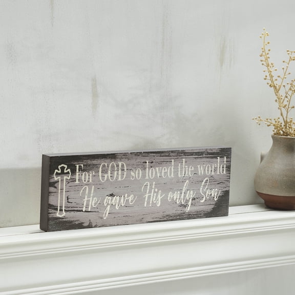 VHC Brands Celebrate Grace for God So Loved The World Distressed Grey MDF Wall Sign 5x15, Spring Decor, Home Decorations for Wall or Door, Spring and Easter Hanging Decoration