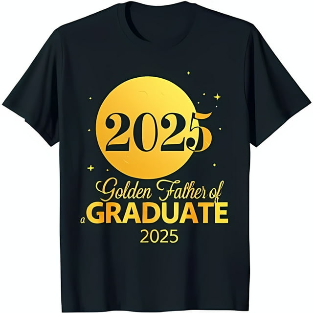 Celebrate Graduation 2025 with Black TShirt Golden Circle & Stars Design