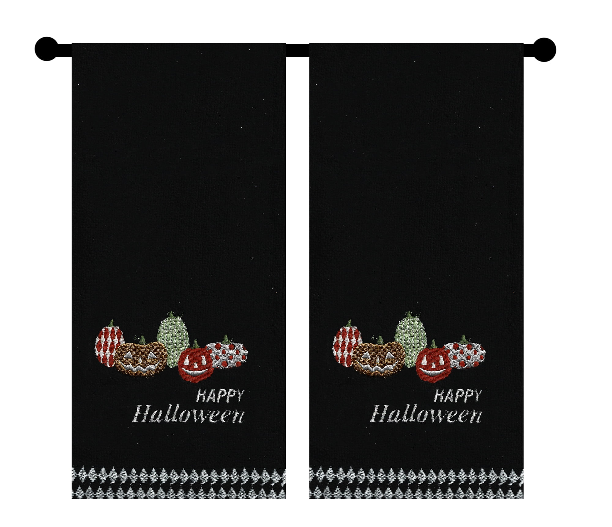 Celebrate Happy Halloween Towels, Black Bath Hand Towel 2 Pack Set Embroidered Pumpkins Bathroom