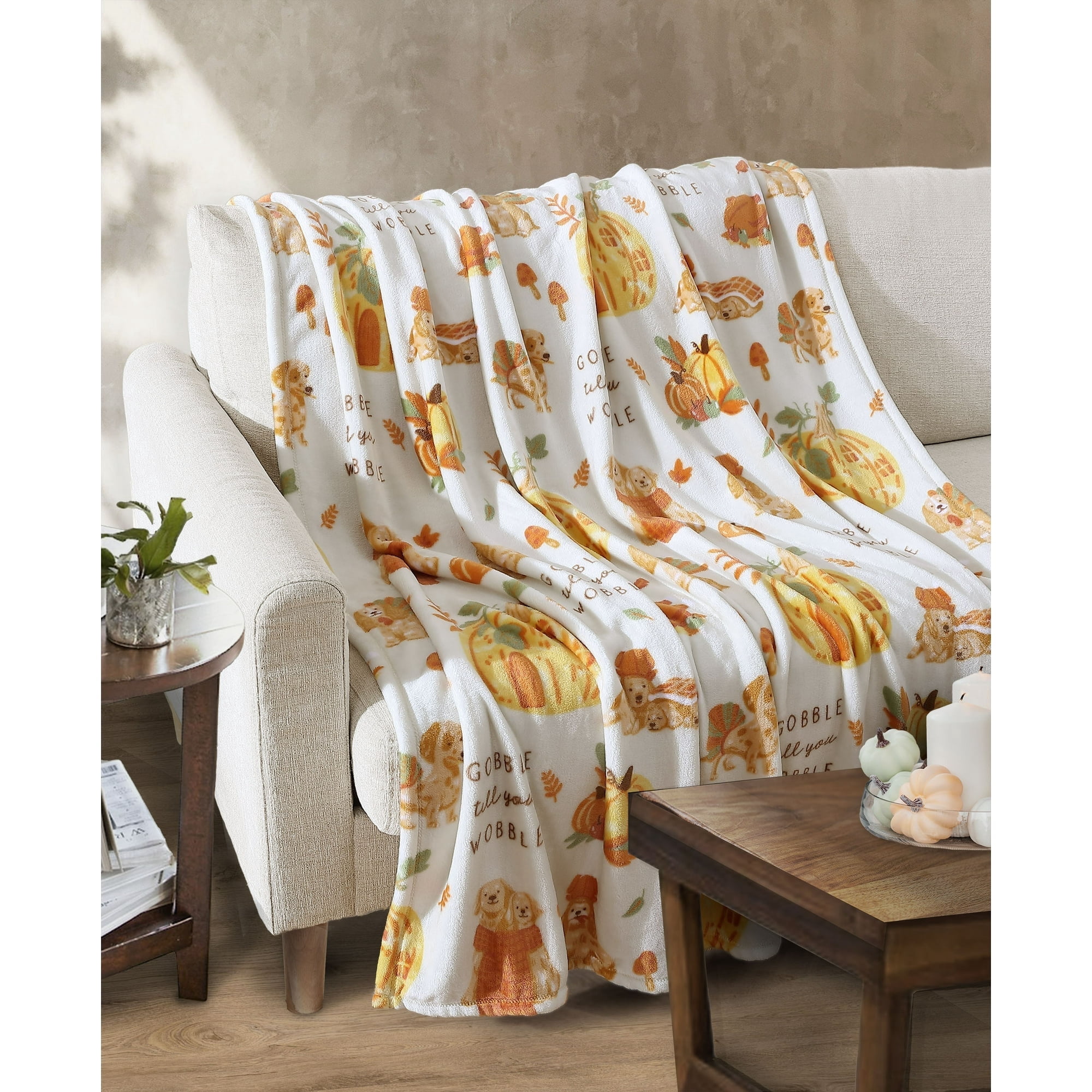 Celebrate Harvest Gobble Wobble Dog Print Throw Blanket