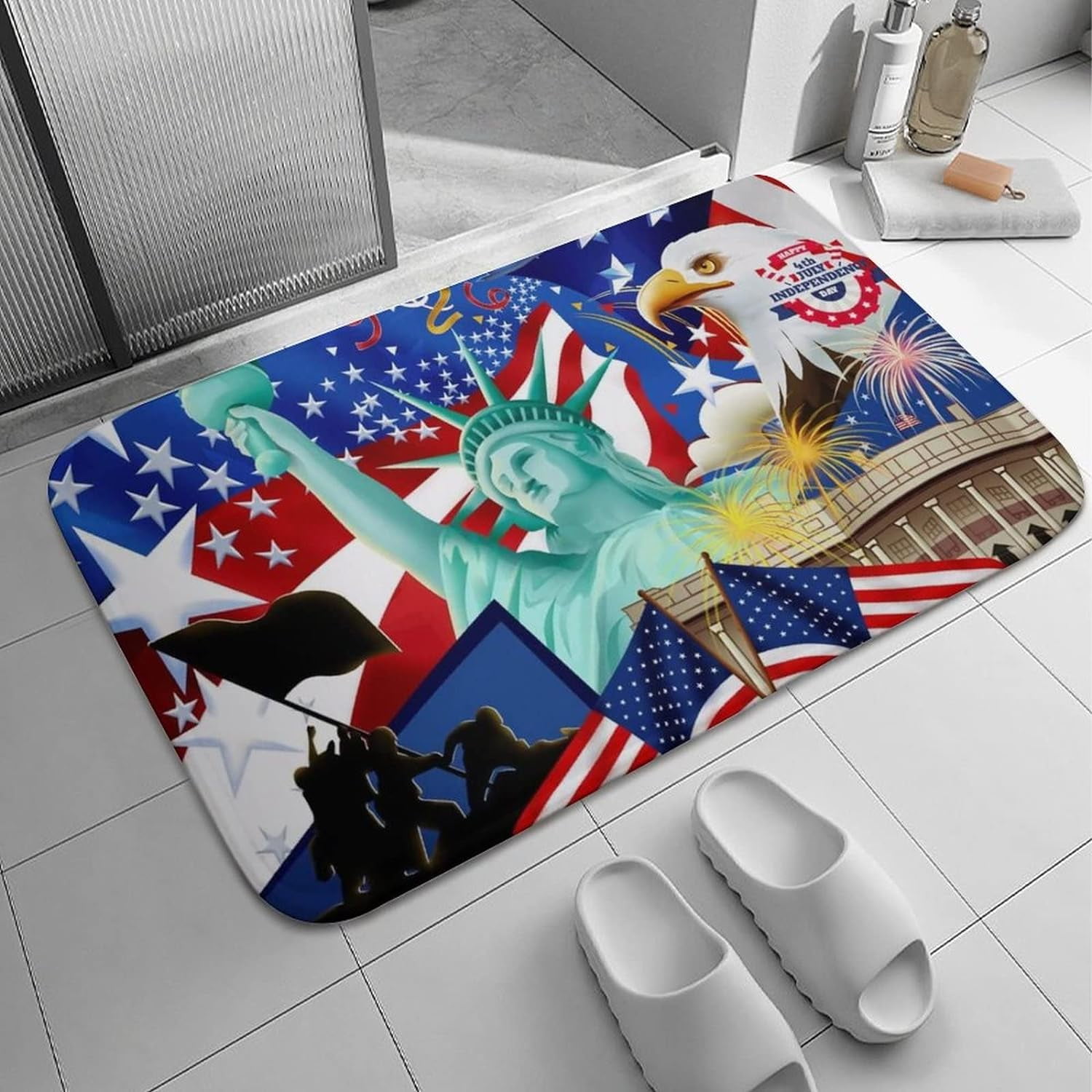 Celebrate Independence Day Bath Rugs Absorbent Non Slip Door Mats Soft ...