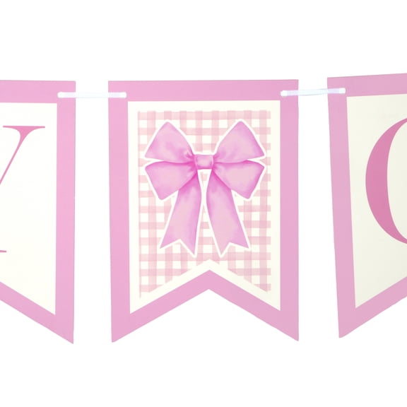 Celebrate It Baby Shower Banner – Baby Girl Pink Bow Pennant Garland - Pink - 9 ft - 12 Pack