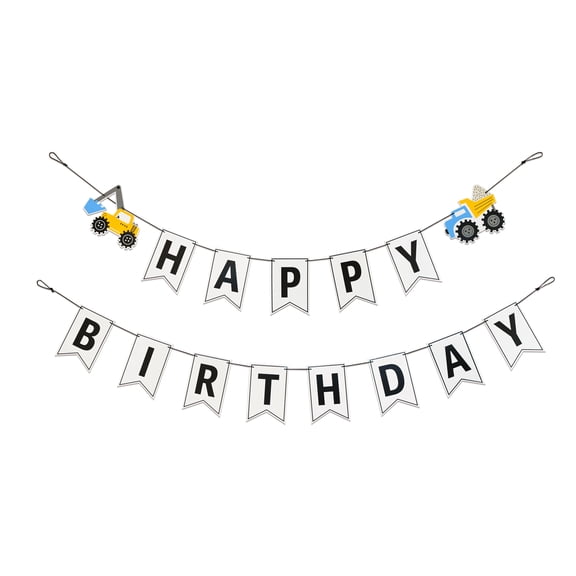 Celebrate It Banner Set  Construction-Themed Tractor Party Garlands with White Pennants - White - 5 ft - 12 Sets