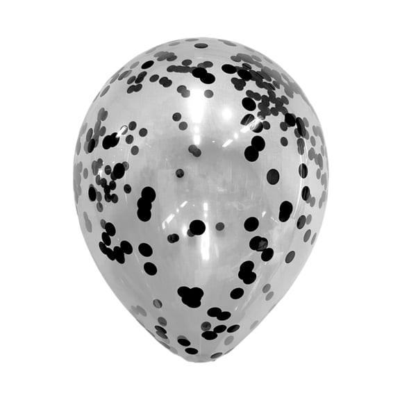 Celebrate It Confetti Latex Balloons – Clear Balloons with Metallic Confetti for Parties & Decor - Black - 12" - 12 Packs (96 Total)