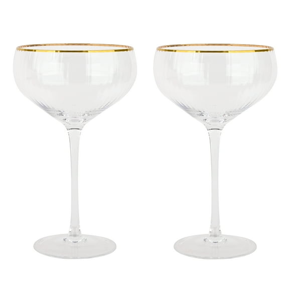 Celebrate It Coupe Glasses, Lightly Ribbed with Gold Rim Accents, Clear/Gold, 11 fl. oz., 6 Pack (12 Total)