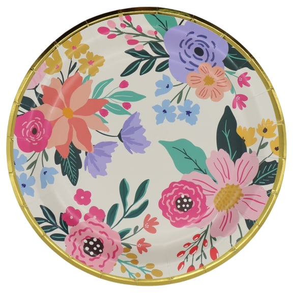 Celebrate It Dinner Plates, Bright Multicolor Floral Print Disposable Paper Tableware, Multicolor, 9", 12 Pack (96 Total)