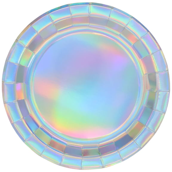 Celebrate It Dinner Plates, Shimmering Multicolor Iridescent Foil Paper Tableware, Iridescent, 9", 12 Pack (96 Total)