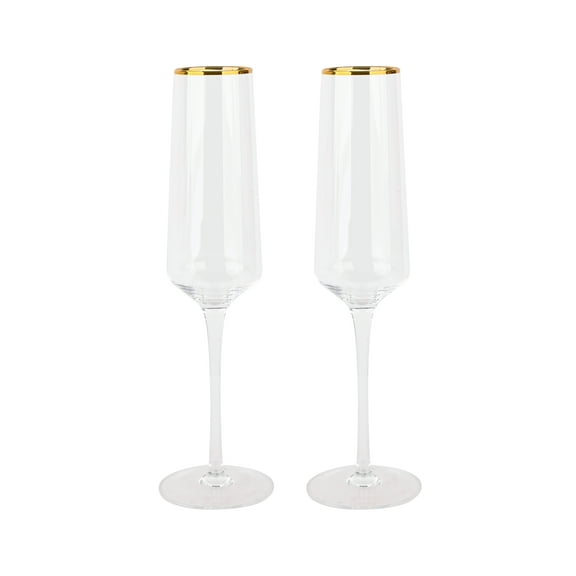 Celebrate It Flute Glasses, Timeless Sparkling Wine Stemware with Gold Rim, Clear/Gold, 6 fl. oz., 6 Pack (12 Total)