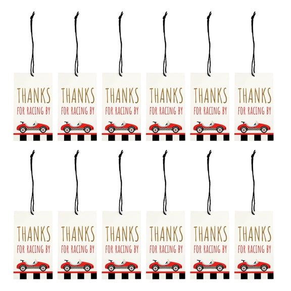 Celebrate It Gift Tags - "Thanks for Racing By" Favor Tags with Car Print, Multicolor, 3.5" x 2.5", 24 Packs (288 Total)