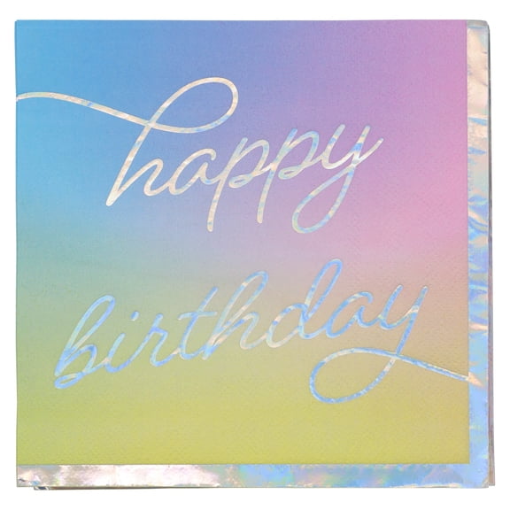 Celebrate It Happy Birthday Lunch Napkins, Shimmering Ombre Iridescent Foil Edge Tissue, Multicolor, 6.4", 12 Pack (240 Total)