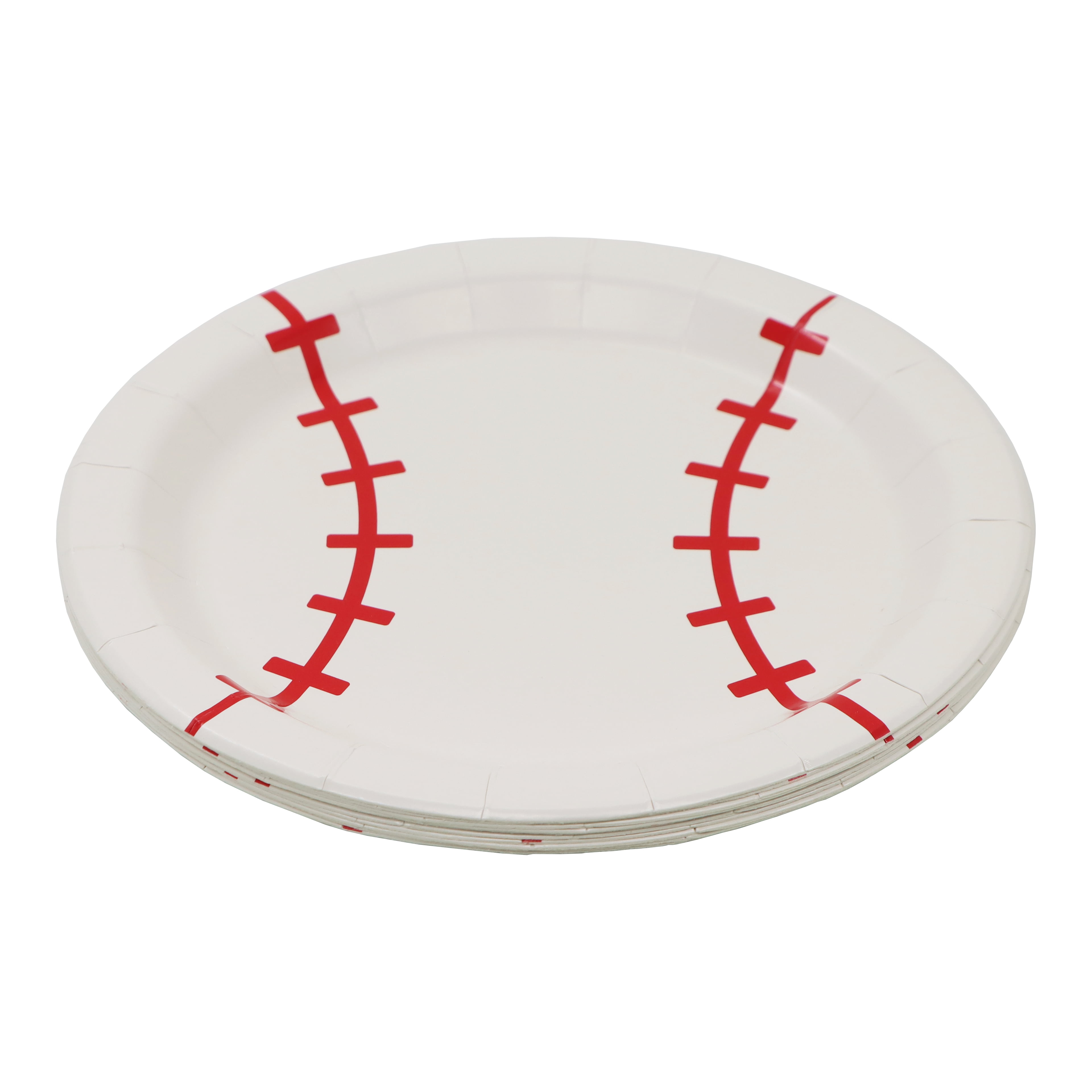 Celebrate It Paper Plates - Baseball-Shaped Disposable Party Plates with Red Stitching, Red/White, 7", 24 Packs (240 Total)