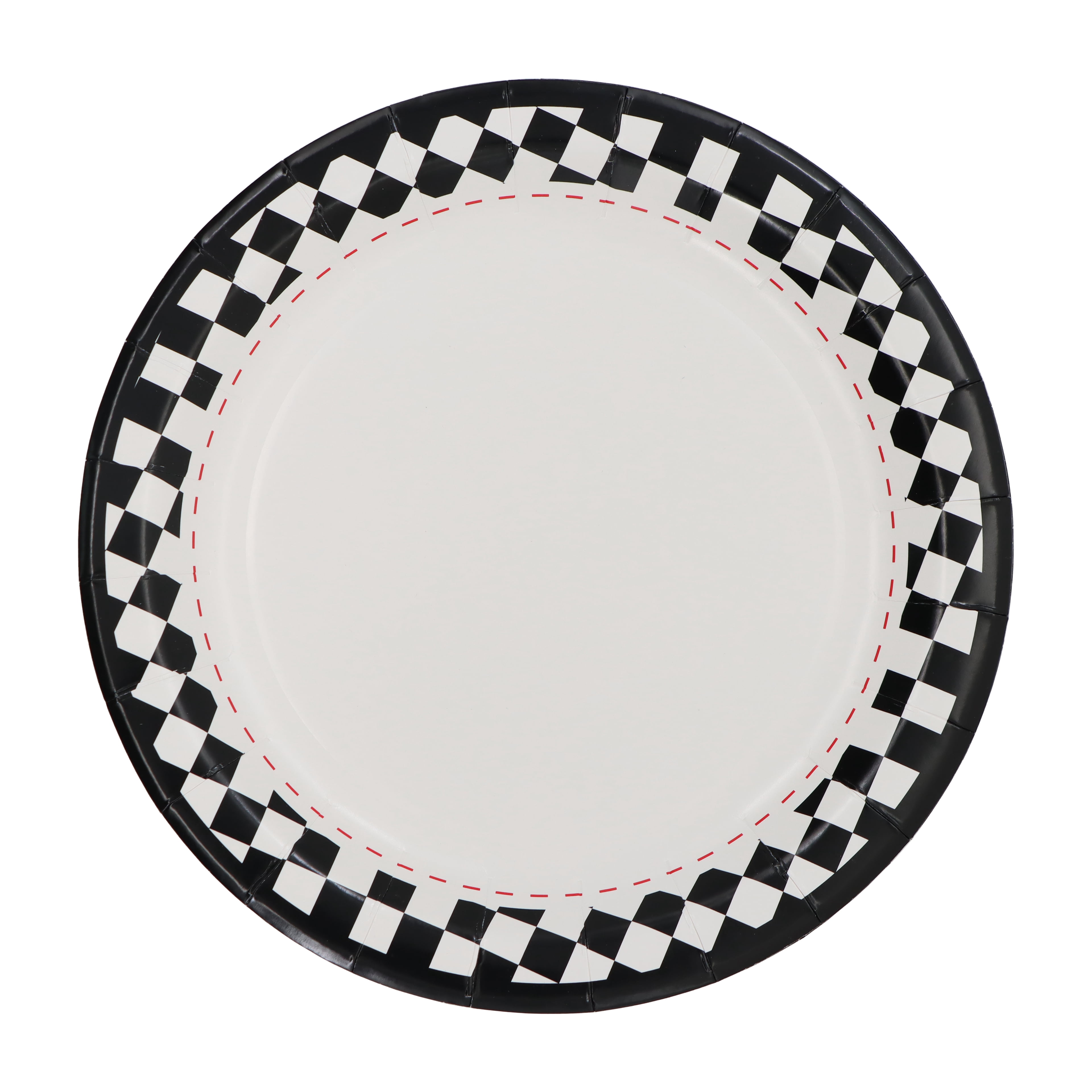 Celebrate It Paper Plates - Black & White Checker Edge Dinner Plates with Red Trim, Black/White/Red, 9", 12 Packs (120 Total)