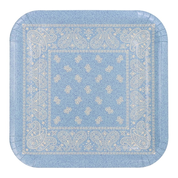 Celebrate It Paper Plates - Blue Bandana Print Square Dinner Plates, Blue, 9" x 9", 12 Packs (120 Total)