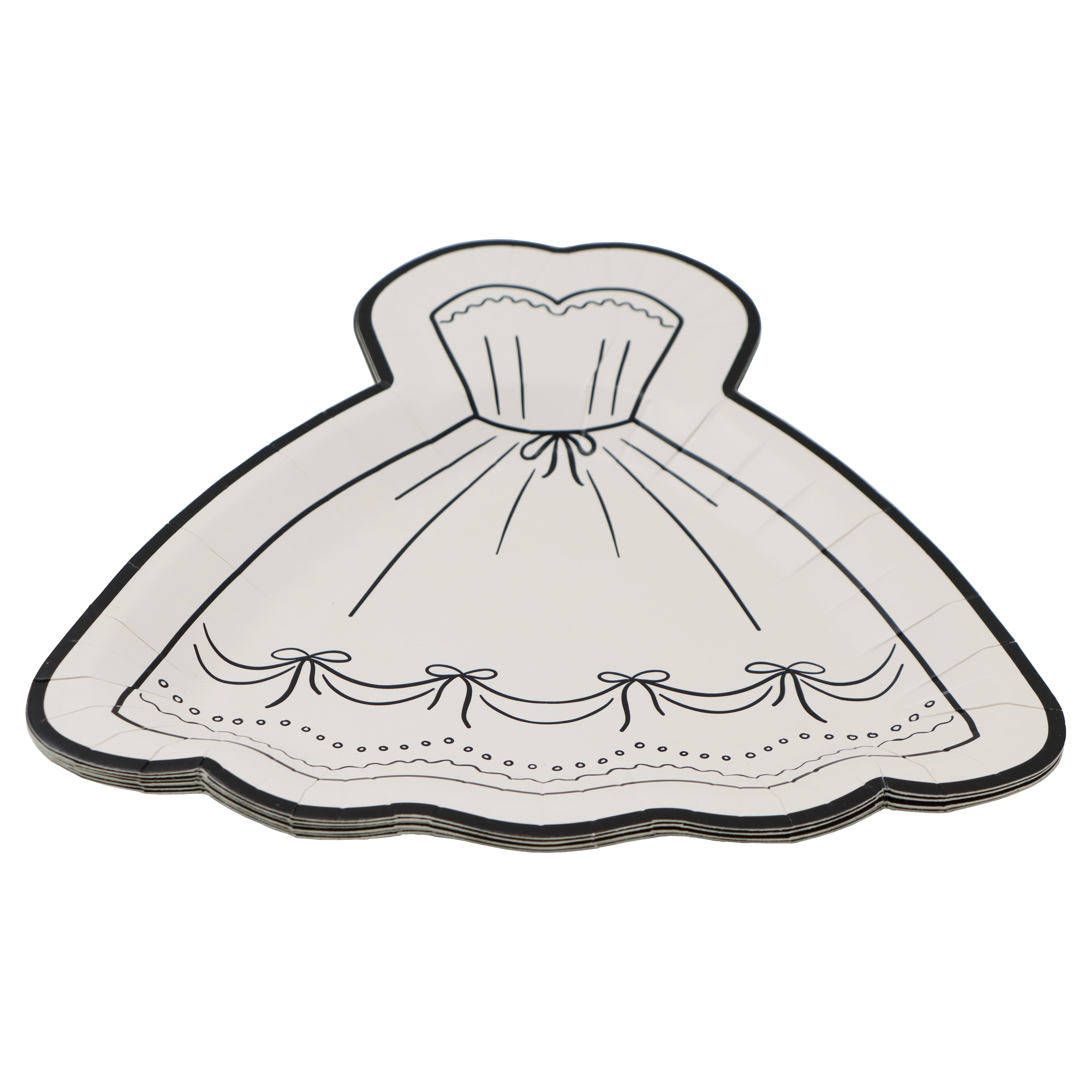 Celebrate It Paper Plates - Dress-Shaped Disposable Party Plates with Black Outline, White/Black, 7", 24 Packs (192 Total)
