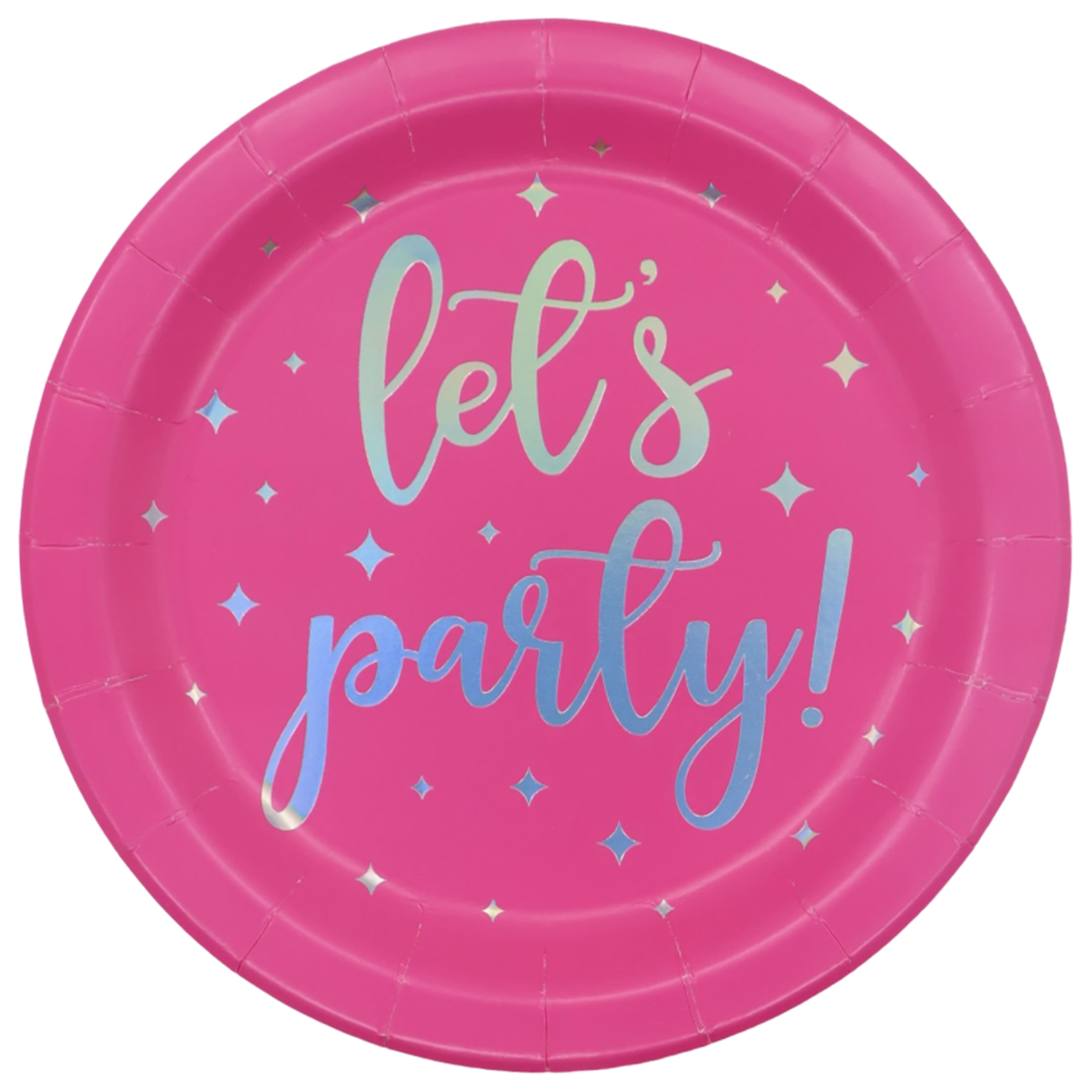 Celebrate It Paper Plates - "Let's Party!" Hot Pink Holographic Disposable Plates, Hot Pink, 7", 24 Packs (192 Total)