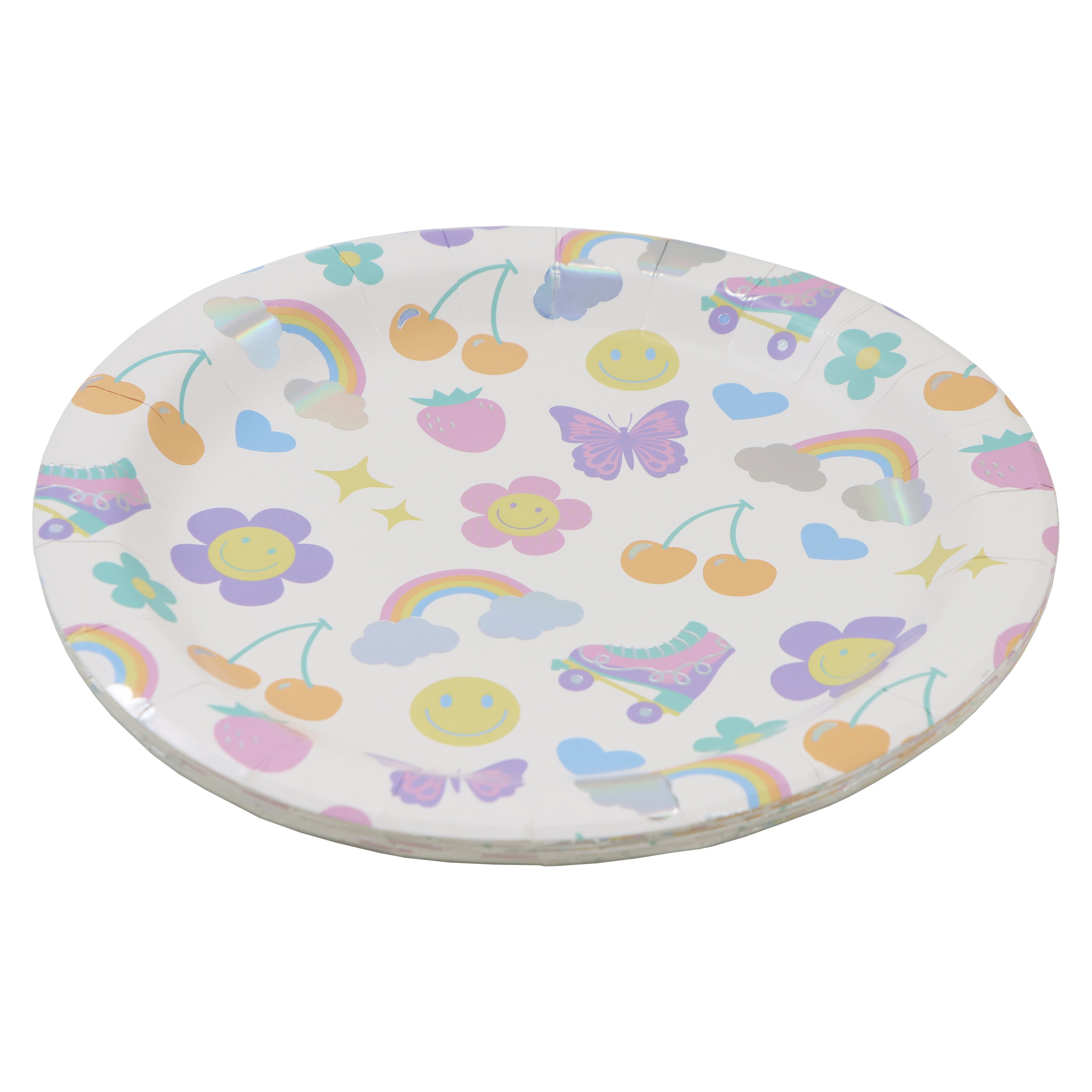 Celebrate It Paper Plates - Multicolor Skates & Rainbows Disposable Dinner Plates, Multicolor, 9", 12 Packs (96 Total)