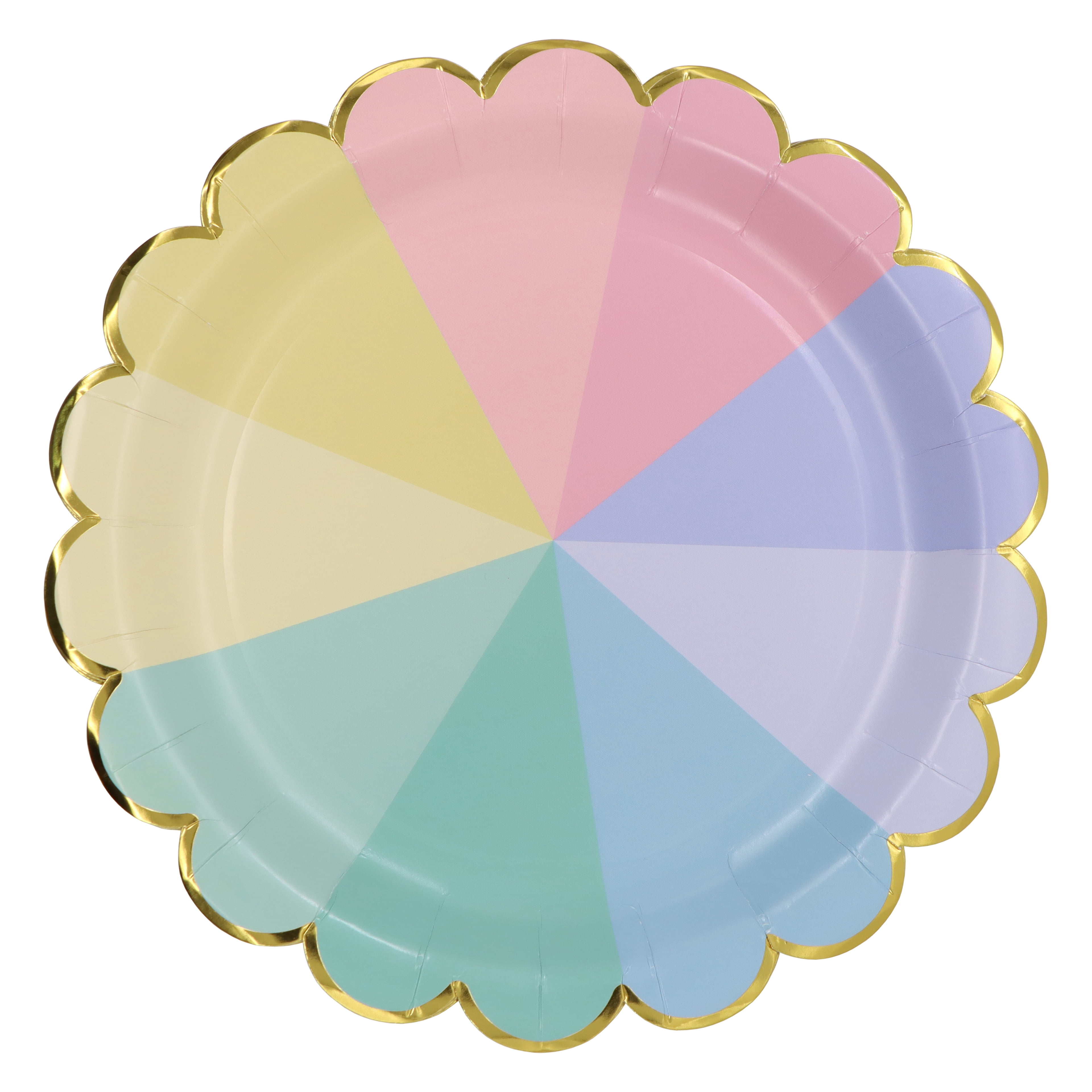 Celebrate It Paper Plates - Rainbow Dinner Plates with Gold Foil Scalloped Edges, Rainbow/Gold, 9", 12 Packs (120 Total)