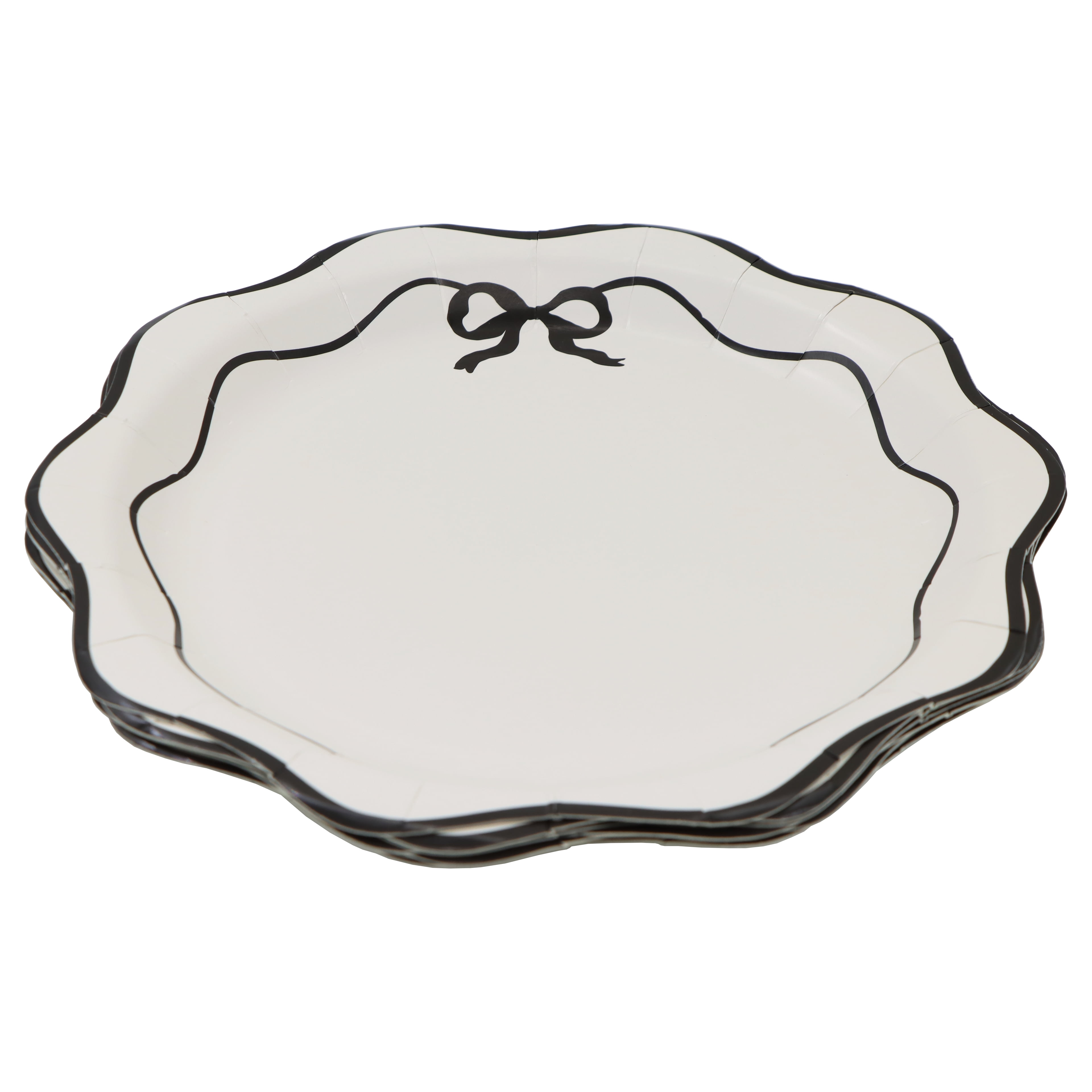 Celebrate It Paper Plates - Scalloped Black & White Disposable Dinner Plates, Black/White, 9" x 8.6", 12 Packs (96 Total)