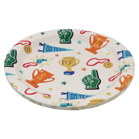 Celebrate It Paper Plates - Sports-Themed Disposable Dinner Plates with Gold Foil Accents, Multicolor, 9", 12 Packs (96 Total)