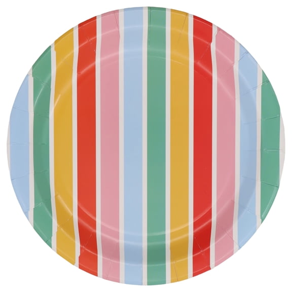 Celebrate It Paper Plates, Vibrant Multicolor Stripe Round Disposable Dinnerware, Multicolor, 9", 12 Pack (120 Total)