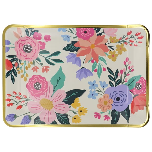 Celebrate It Paper Serving Trays, Elegant Floral Print with Gold Foil Edge, Multicolor, 9" x 13", 12 Packs (24 Total Count)
