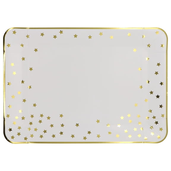 Celebrate It Paper Serving Trays, Elegant Gold Foil Star Speckle with Foil Edge, White & Gold, 9" x 13", 12 Packs (24 Total Count)