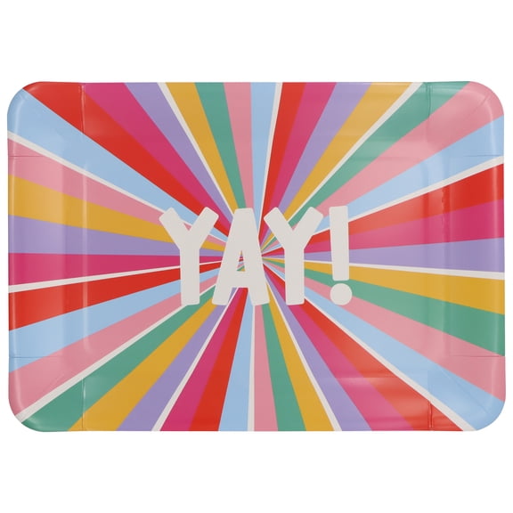 Celebrate It Paper Serving Trays - Vibrant YAY! Festive Design - Multicolor - 9" x 13" - 12 Packs (24 Total Count)