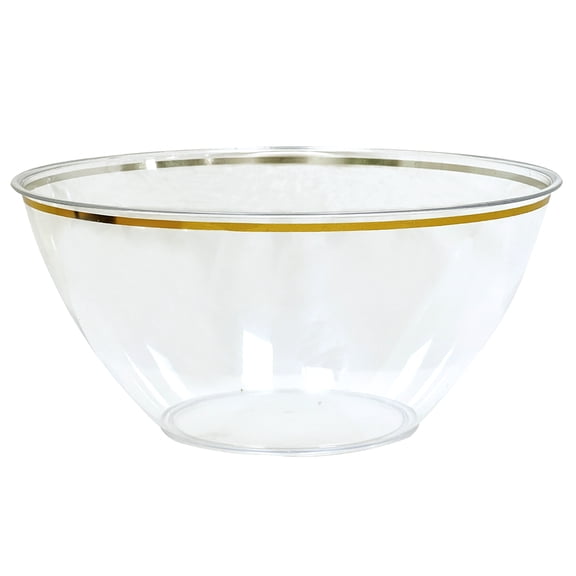 Celebrate It Party Bowls - Round Shatterproof Plastic with Gold Rim Accent - Clear/Gold - 7.25" - 8 Count