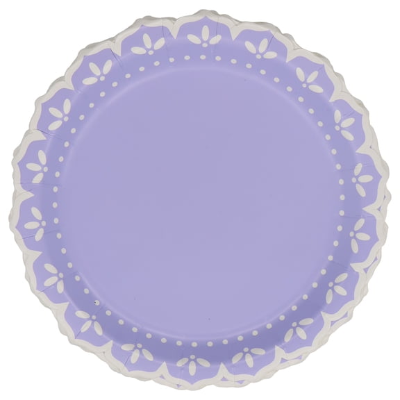Celebrate It Petal Dot Snack Plates, Lace-Inspired Scalloped Edge Paper Tableware, Purple/White, 7", 12 Pack (96 Total)