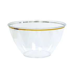Celebrate It Plastic Party Bowl, Elegant Gold Rim Decorative Serving Dish, Clear/Gold, 5.5", 12 Pack