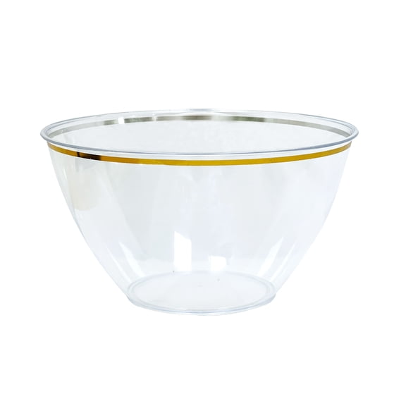 Celebrate It Plastic Party Bowl, Elegant Gold Rim Decorative Serving Dish, Clear/Gold, 5.5", 12 Pack