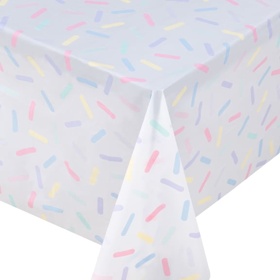 Celebrate It Plastic Table Cover - Multicolor Sprinkles Print Disposable Tablecloth, White/Multi, 54" x 108", 24 Pack