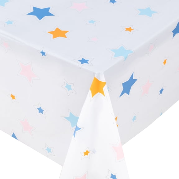 Celebrate It Plastic Table Cover - Multicolor Stars Print Disposable Tablecloth, White/Multi, 54" x 108", 24 Pack
