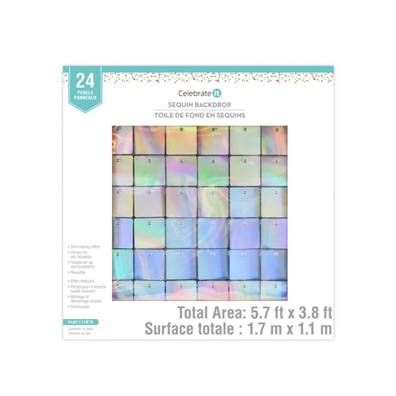 Celebrate It Sequin Backdrop, Shimmering Interlocking Wall Panels, Iridescent, 3.8ft x 5.7ft, 6 Pack