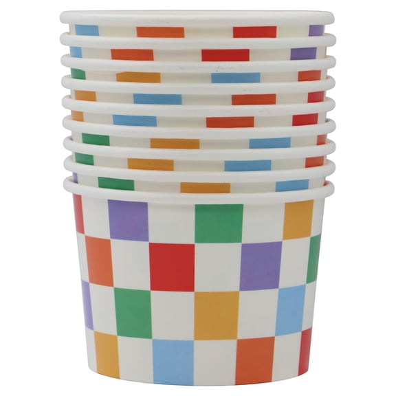 Celebrate It Snack Cups, Vibrant Multicolor Checker Pattern, Rainbow, 8oz, 12 Packs (120 Total Count)