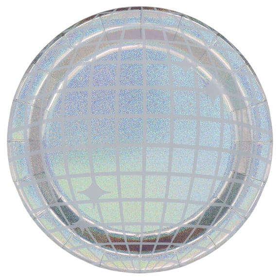 Celebrate It Snack Plates, Iridescent Disco Ball Festive Decorative Paper Tableware, Iridescent, 7", 12 Pack (96 Total)