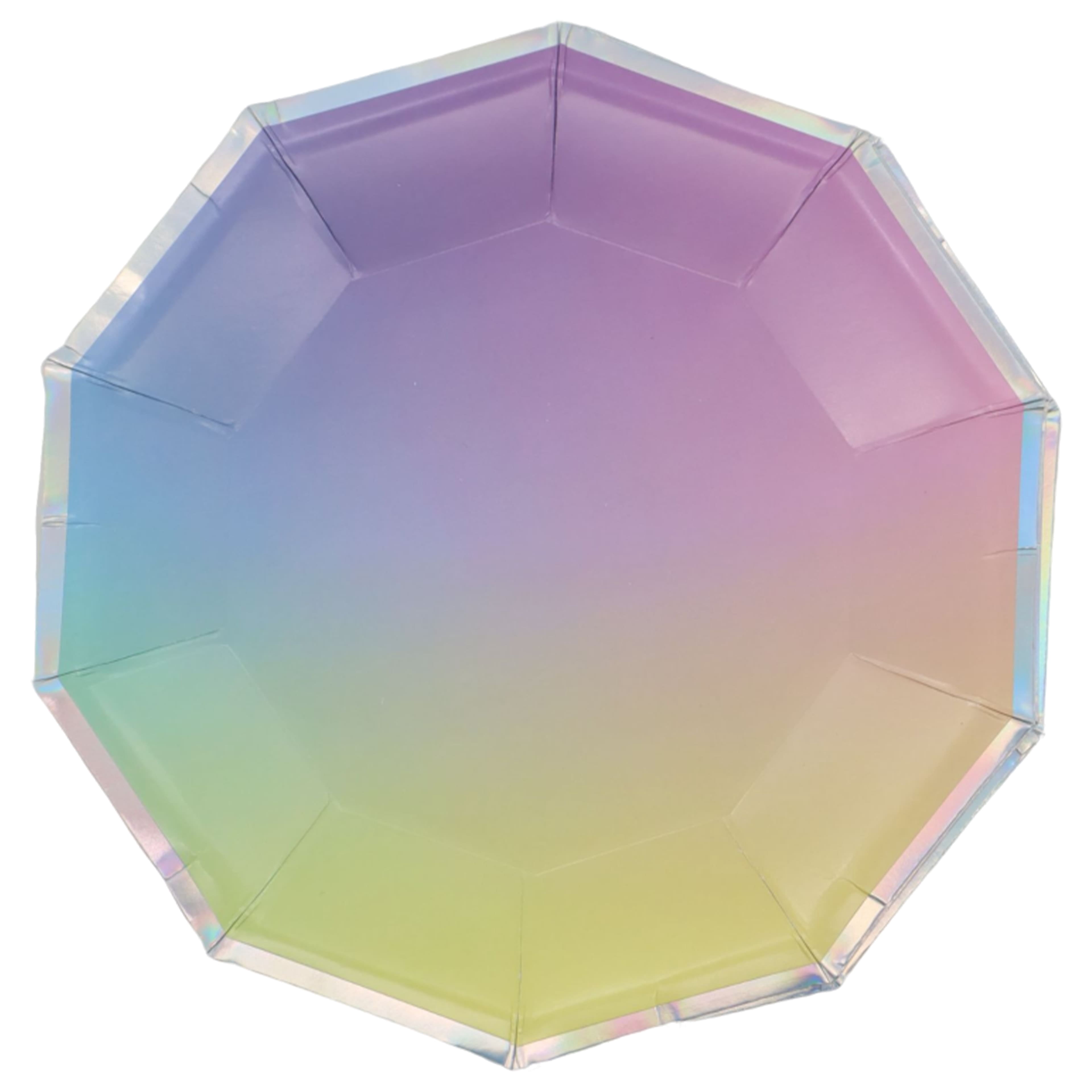Celebrate It Snack Plates, Ombre Decagon with Holographic Foil Edge Paper Tableware, Multicolor/Holographic, 7", 12 Pack (96 Total)