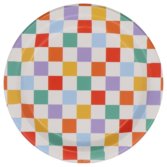 Celebrate It Snack Plates, Vibrant Multicolor Checkerboard Pattern, Rainbow, 7", 12 Packs (120 Total Count)