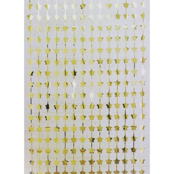 Celebrate It Star Fringe Curtain, Shimmering Metallic Star Pattern Backdrop, Gold, 3.2ft x 6.3ft, 12 Pack