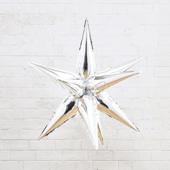 Celebrate It Starburst Foil Balloon Kit, Oversized 3D 12-Point Party Centerpiece, Silver, 40", 12-Pack