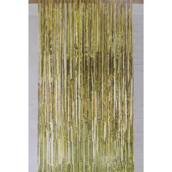 Celebrate It Tinsel Curtain, Shimmering Metallic Foil Fringe Backdrop, Gold, 3.2ft x 6.5ft, 12 Pack