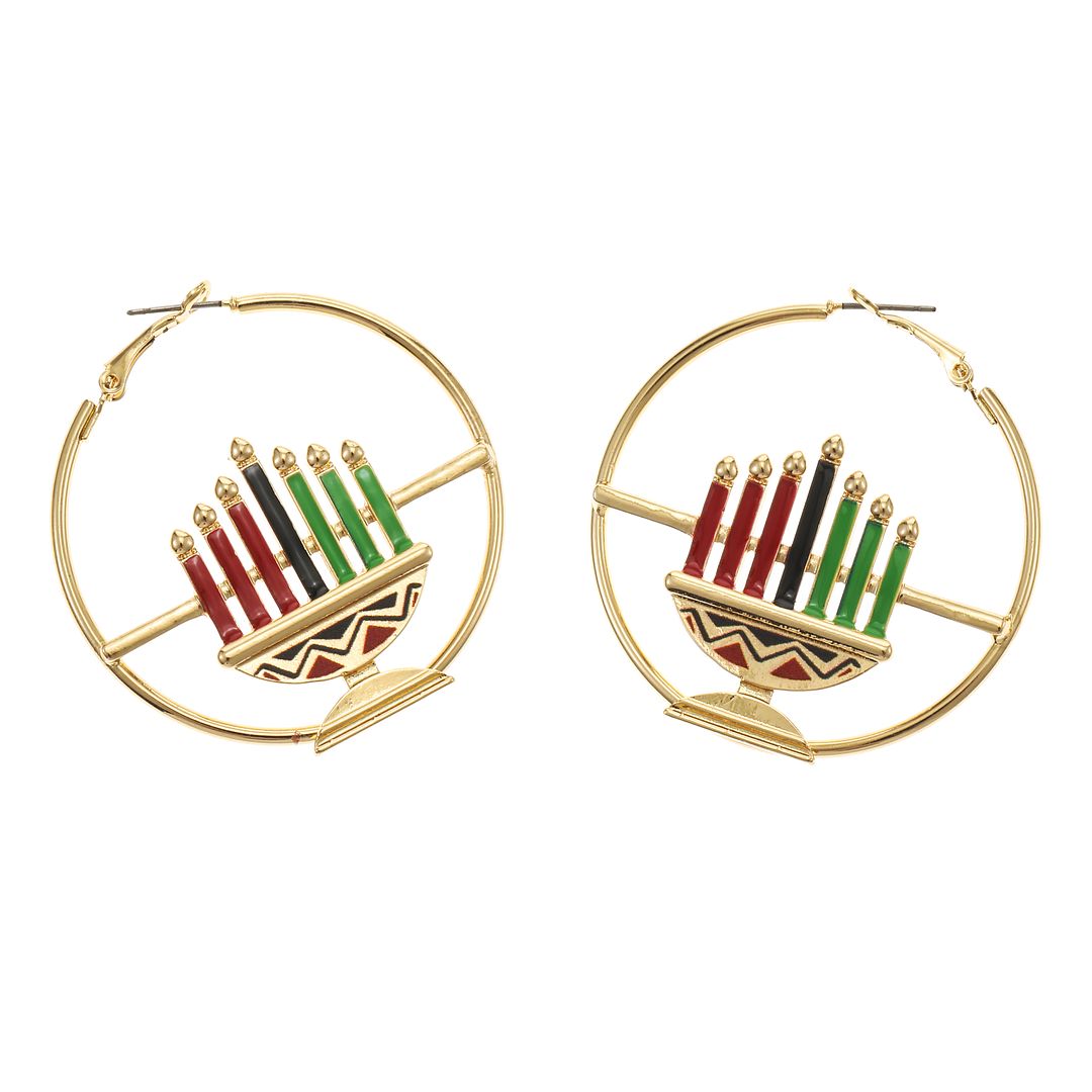 Celebrate Kwanzaa Kinara Hoop Earrigns, 1 Pair