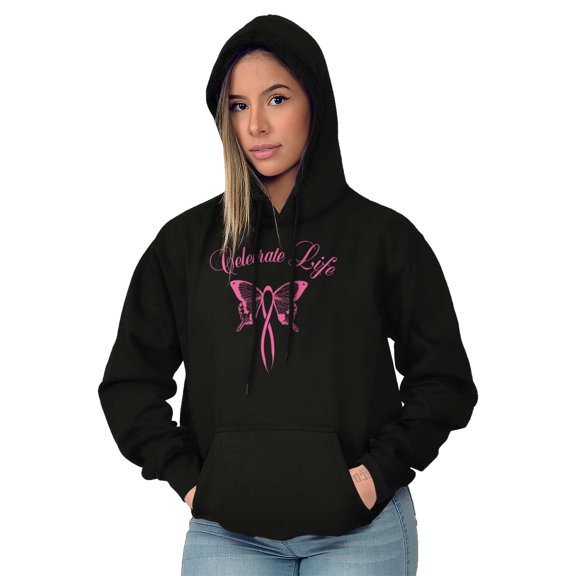Celebrate Life Breast Cancer Support Hoodie Sweatshirt Women Brisco Brands L