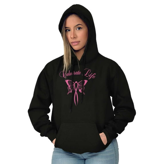 Celebrate Life Breast Cancer Support Hoodie Sweatshirt Women Brisco Brands S